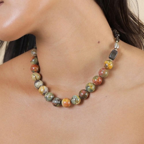 Колье Nature Bijoux, L'ile Rousse, перламутр, жемчуг, яшма, кварц, NB25.2-15-43642 коричневый фото 2