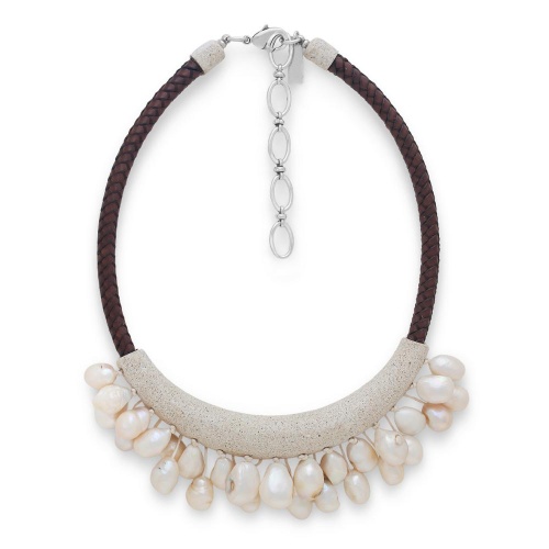 Колье Nature Bijoux, Bora Bora, кожаное, прессованный песок, жемчуг, NB26.2-15-43950 серый