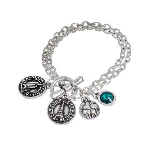 Браслет Tra-la-ra, Voyage, с подвесками и кристаллом, TLR24-243P002 зеленый