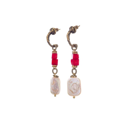 Серьги Alcozer&J, с жемчугом и кораллом, AL-O48BK25-R красный