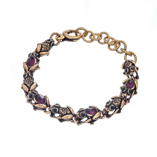 Браслет Alcozer&J, лягушки с гранатом, изумрудом и сапфиром, AL2602-B5540C золотистый