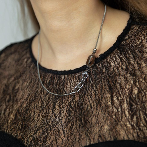 Колье Moon Paris, Ringo, с овальной подвеской и бусинами, MR-26.01-015 серебристый фото 2