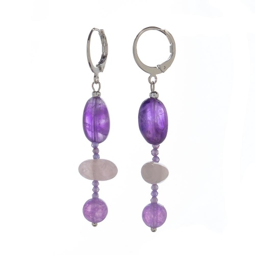 Серьги Lanzerotti, Monroe, аметист, розовый кварц, морганит, LZ-23.07-263 фиолетовый