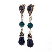 Серьги Alcozer&J, оникс, малахит, кристалл Swarovski, AL-O58DU22 золотистый