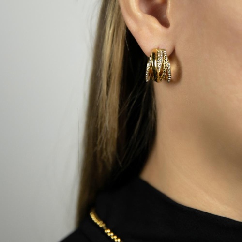 Серьги Dansk Copenhagen, Joy Waterproof, полукольца с фианитами, DNSK25.2-3W2401031 золотистый фото 2