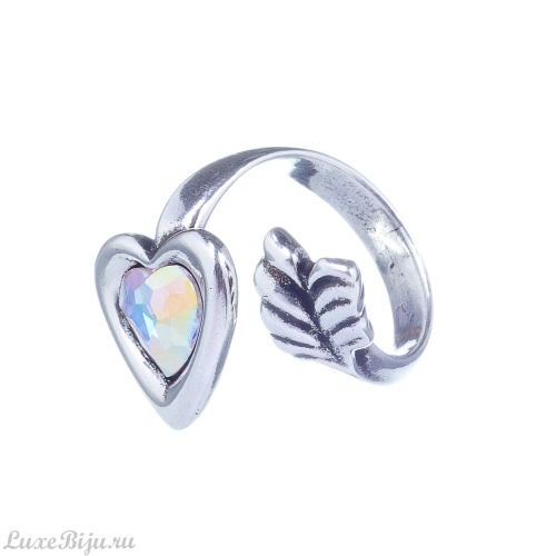 Кольцо Ciclon, Cuore, незамкнутое, сердце, чешское стекло, CN-22E500 хрустальный