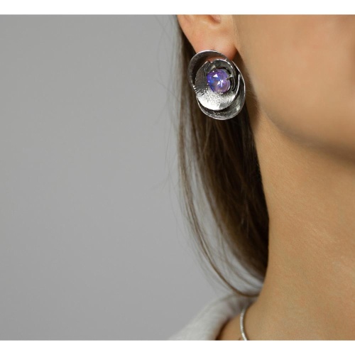 Серьги Catherine Bijoux, Abstract shell, с кристаллом, CB25.1-5381FS фиолетовый фото 2