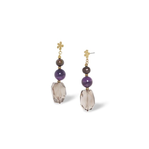 Серьги Nature Bijoux, Belle de nuit, с жемчугом, дымчатым кварцем и аметистом, NB26.2-12-90833 фиолетовый