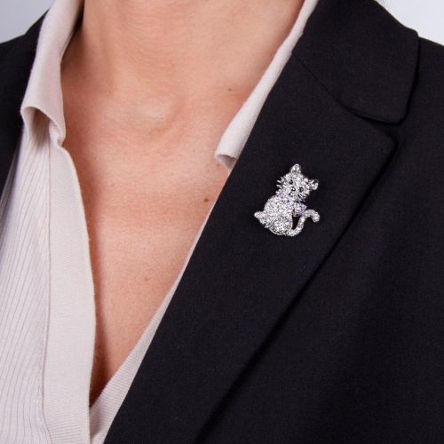 Брошь Moon Paris, Nord, котёнок, с кристаллами, MoS-22.03-038 серебристый фото 3