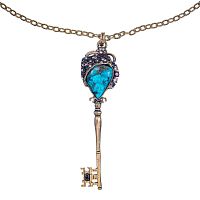 Колье Alcozer&J, ключ, бирюза, гранат, сапфир, Swarovski, AL2502-C128JW24 голубой