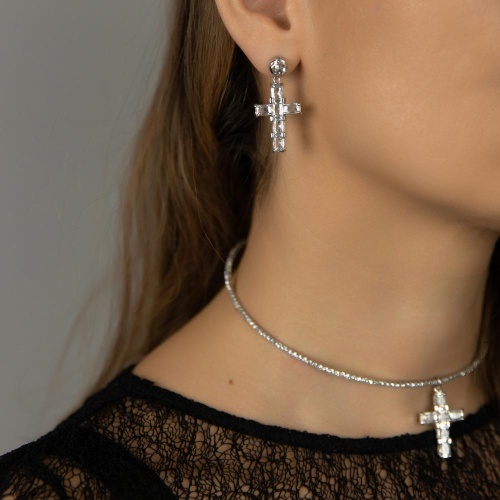 Серьги Moon Paris, Ringo Queen, с крестом и кристаллами, MRQ-26.01-002 серебристый фото 2