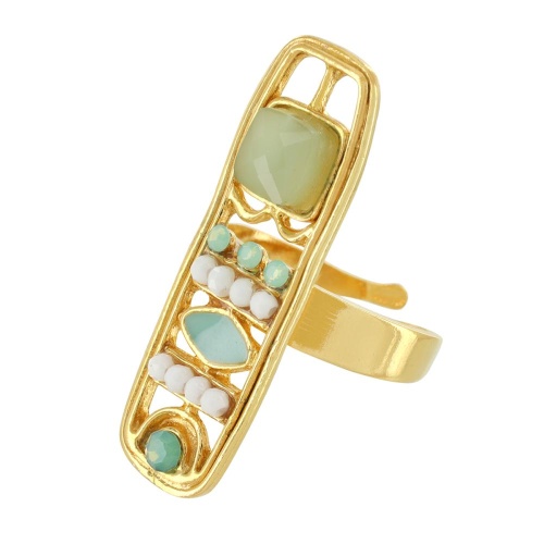 Кольцо TARATATA, Papyrus, разъемное, смола, бусины, стразы, TT-E24-06413-204 бирюзовый фото 4