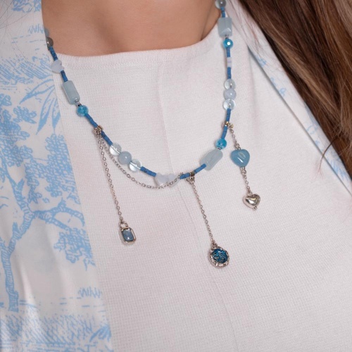 Колье Lanzerotti, Marino, аквамарин, агат, бирюза, перламутр, LZ-25.06-174 голубой фото 2
