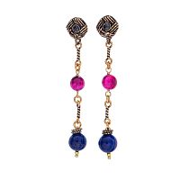 Серьги Alcozer&J, розовый тигровый глаз, лазурит, изумруд, AL-O38LT24-R синий