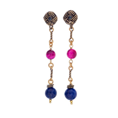 Серьги Alcozer&J, розовый тигровый глаз, лазурит, изумруд, AL-O38LT24-R синий