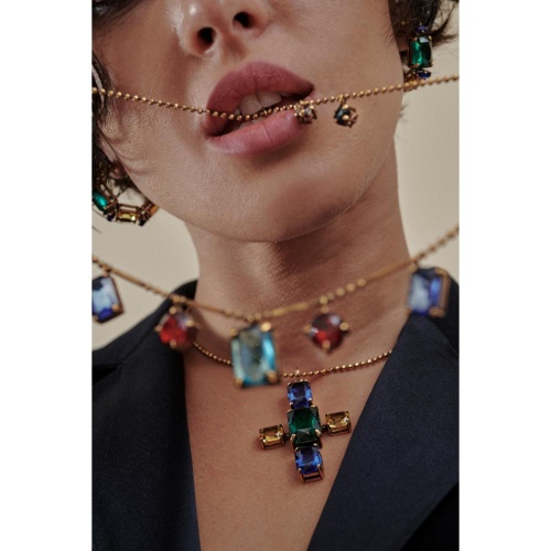 Колье Thot Gioielli, с подвеской-крестом и рейнстоунами, TG25.1-CLV51 зеленый фото 3