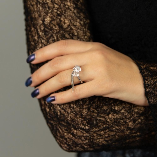 Кольцо Lanzerotti, Pianoforte, стрейч, с хрусталем и гематитом, LZ-26.01-031 серебристый фото 2