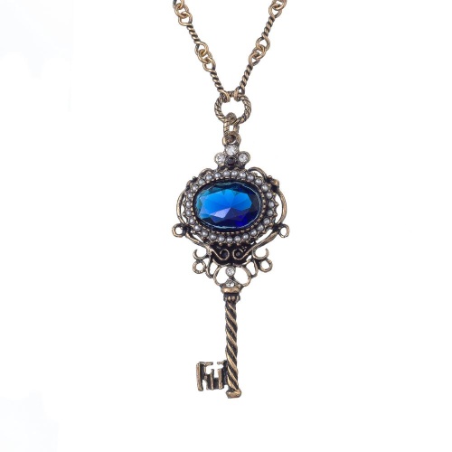 Колье Alcozer&J, подвеска-ключ, жемчуг, гранат, кристалл, AL-C3603C синий