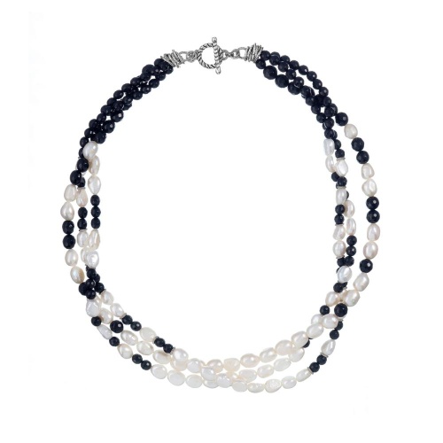 Колье Lanzerotti, Pianoforte, тройное, с жемчугом и ониксом, LZ-25.12-398 черный