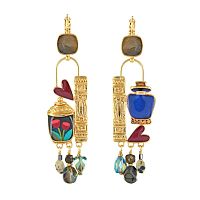 Серьги TARATATA, Magic, асимметрия,вискозная нить, яшма, шпинель, TT-W25-09792-20M золотистый