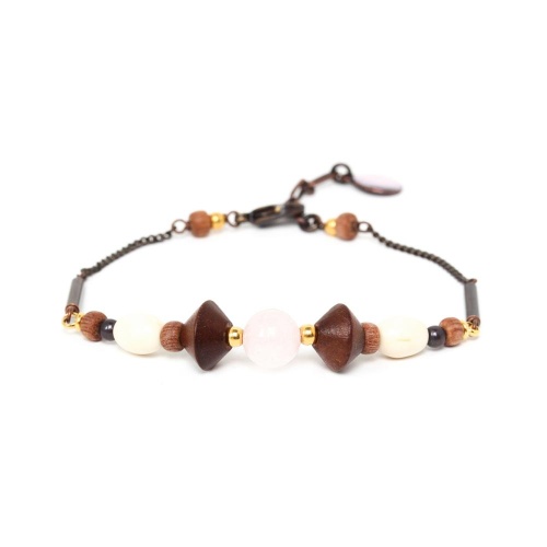 Браслет Nature Bijoux, Choco rose, говлит,железное и роз.дерево,розов.кварц, NB22.1-13-42093 коричневый