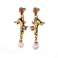 Серьги Alcozer&J, с жемчугом и кораллом, AL2308-OP3230C золотистый