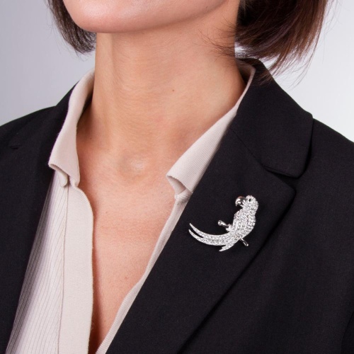 Брошь Moon Paris, Nord, попугай, с кристаллами, MoS-22.03-034 серебристый фото 3