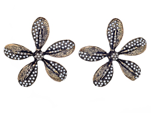 Серьги Alcozer&J, цветок, жемчуг, кристаллы Swarovski, AL2406-OP5577C золотистый