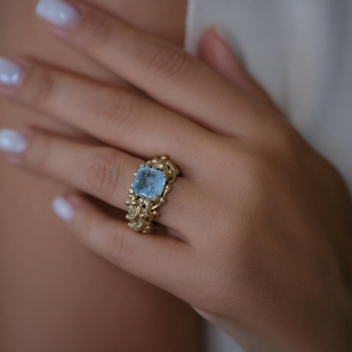 Кольцо Estrosia, с аквамариновым кристаллом, ES-ANEQ19-4A голубой, 17,5 фото 2