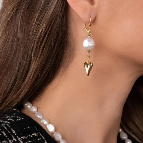 Серьги Lanzerotti, Splendore, с жемчугом и сердцем, LZ-24.08-316 золотистый фото 2