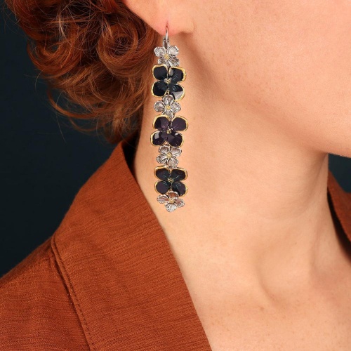 Серьги TARATATA, Hortensia, смола, золотая краска, микрошарики, TT-H25-13711-109 фиолетовый фото 2