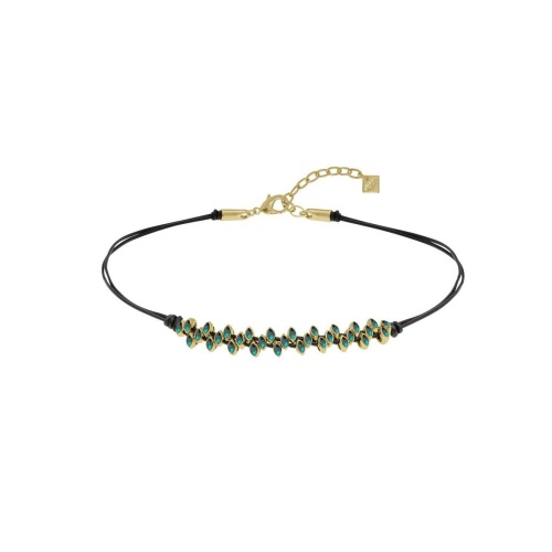 Колье VIDDA, Navette, кожаное, с кристаллами Swarovski, VD23.2-01632 зеленый, 50см