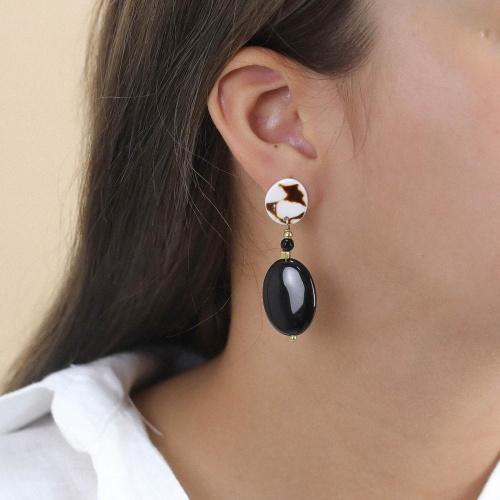 Серьги Nature Bijoux, Bagheera, с агатом и раковиной, NB24.1-12-79194 черный фото 3