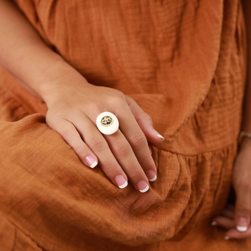 Кольцо Nature Bijoux, Karakorum, разъемное, кость, далматинская яшма, NB22.1-19-24390 белый фото 5