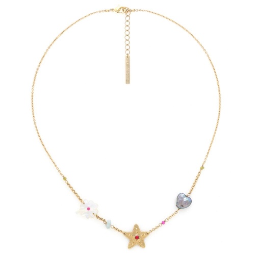 Колье Franck Herval, Angelica, жемчуг, перламутр, аквамарин, бусины, FH25.2-15-64373 золотистый