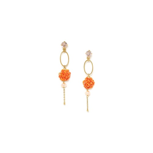 Серьги Franck Herval, Clea, цветок,кристалл Swarovski, жемчуг, эмаль, FH23.2-12-68197 оранжевый