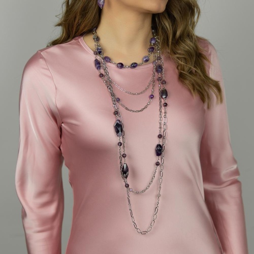Колье Lanzerotti, Iris, с аметистом, агатом и лепидолитом, LZ-26.03-075 фиолетовый фото 4