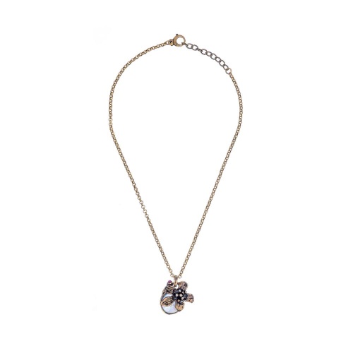 Колье Alcozer&J, жемчуг, рубин, изумруд, Swarovski, AL2502-C68NC24 золотистый фото 2