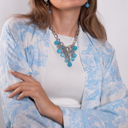 Колье Lanzerotti, Marino, с халцедоном, агатом и кристаллами, LZ-25.06-187 голубой фото 2