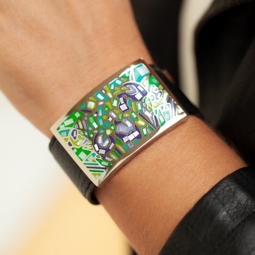 Браслет Fiore Luna на кожаном черном ремешке, CB01367-2 G фото 4