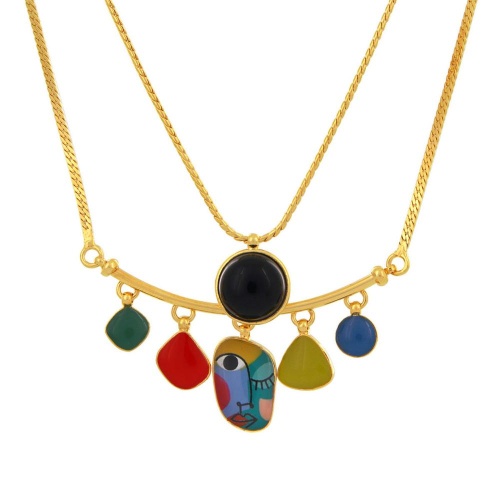 Колье TARATATA, Abstract, с цветной смолой и стеклянным кабошоном, TT-W24-05109-20M золотистый фото 2