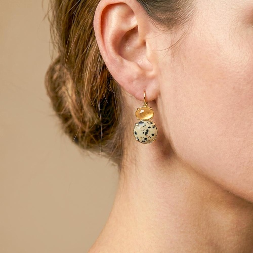 Серьги Nature Bijoux, Kinshasa, ракушка Capiz в смоле, далматинская яшма, NB26.2-12-90851 золотистый фото 2