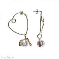 Серьги Moon Paris, Ringo, сердечки, жемч. бусины, MR-20.01-009 золотистый