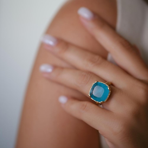 Кольцо Estrosia, разъемное, с кристаллом параиба, ES-ANVC10-5A бирюзовый фото 2