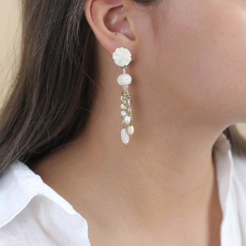 Серьги Nature Bijoux, Pondichery, кость,агат,горный хрусталь,говлит,жемчуг, NB24.1-12-79261 белый фото 3