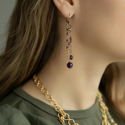 Серьги Lanzerotti, Elisir, с жемчугом,аметистом, рубином и гранатом, LZ-25.10-289 бордовый фото 2
