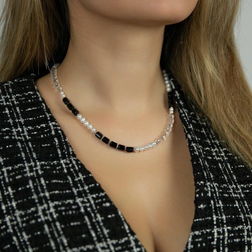 Колье Lanzerotti, Pianoforte, жемчуг, хрусталь, турмалин, перламутр, LZ-25.12-388 черный фото 3