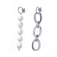 Серьги Moon Paris, Ringo, асимметричные, с жемчугом и звеньями, MR-21.04-055 серебристый