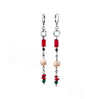 Серьги Lanzerotti, Caribi, с кораллом, малахитом и жемчугом, LZ-26.06-186 красный