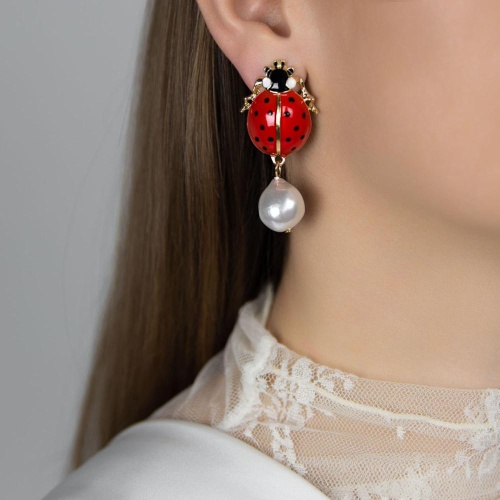 Серьги Moon Paris, божья коровка с цветной эмалью и бусиной, Mo-Y26.03-001 красный фото 2
